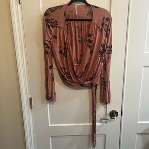 Free People Mauve Floral Wrap Blouse
